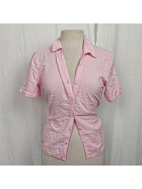 Y2K Vtg 100% Cotton Pink Polka dot button up, small
